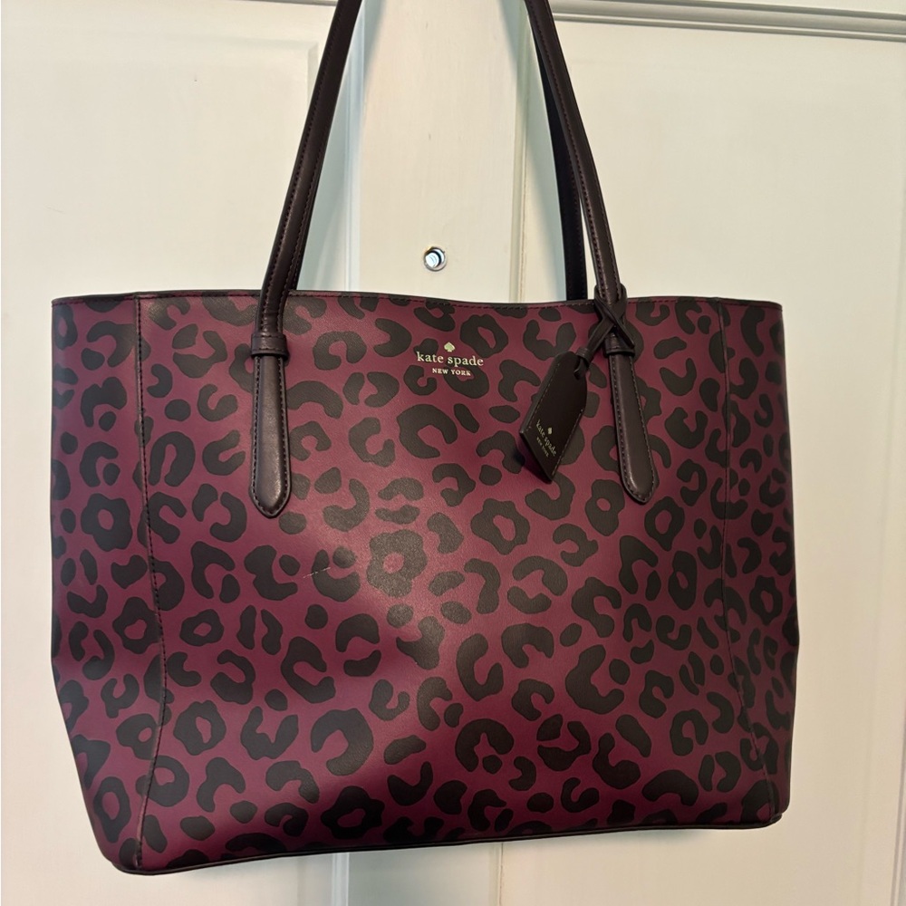 kate spade burgundy leopard print tote black spots with certificate authenticity